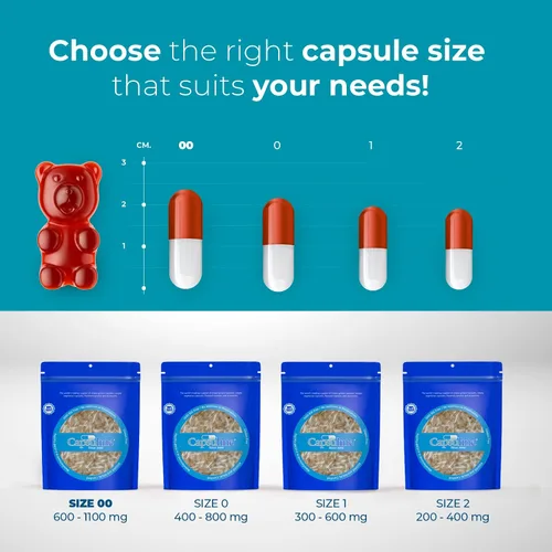 Vista 3 de Capsuline Tamaño 00 – Cápsulas de gelatina vacías transparentes – Cápsulas vacías de gel – Relleno de cápsula de píldora bovina pura – Cápsulas