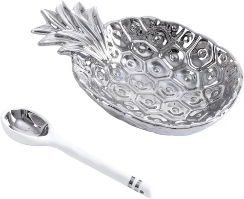 Vista 9 de Pampa Bay Get Gifty - Juego de Procelain de piña dorada - Plato y cuchara (manzana)