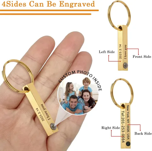 Vista 3 de Llavero personalizado con imagen Llavero de foto personalizado con texto, regalos personalizables para hombres, mujeres, novios