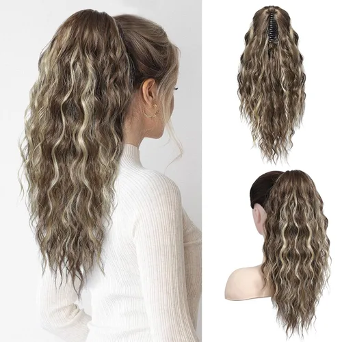 Vista 29 de SEIKEA Highight - Extensión de cola de caballo de 10 pulgadas, corta, gruesa, ondulada, suave, de aspecto natural, clip en una pieza, cola de Marrón