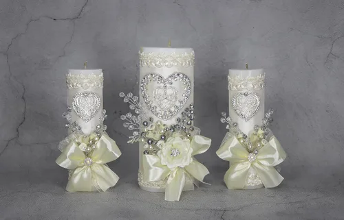 Vista 3 de A&C Quinceañeras and More Unity Candles Juego de 3 velas de boda Unity Candles para ceremonia de boda, velas de unión (blanco plateado)