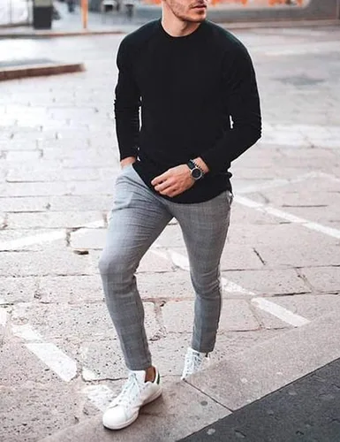Vista 3 de COOFANDY Suéter de cuello redondo para hombre, ajuste delgado, ligero, suéter de punto para uso casual o elegante