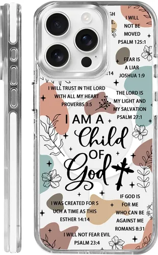 Vista 57 de Funda para iPhone 13/14 [compatible con Magsafe], funda magnética transparente de silicona a prueba de golpes con patrón de versículos de la Biblia
