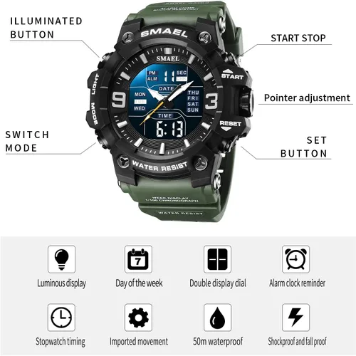 Vista 8 de SMAEL 8049 reloj deportivo impermeable hombres reloj digital relojes digitales para hombre