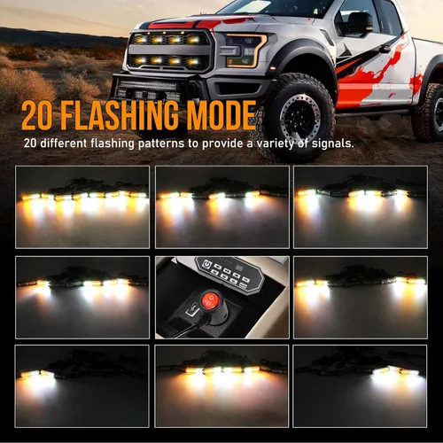Vista 3 de Luces estroboscópicas de rejilla LED con interruptor de 9 teclas, 20 modos de parpadeo, montaje en superficie, barra de luz de emergencia mini de 12