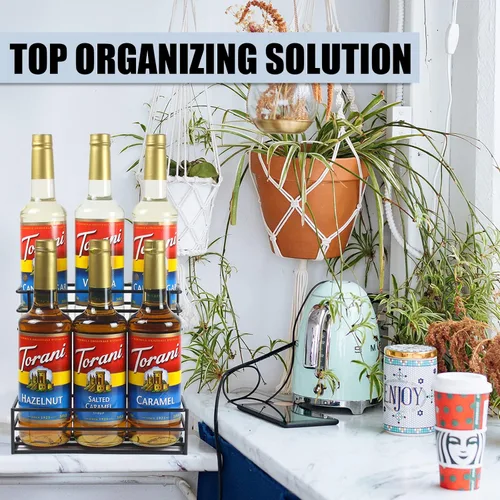 Vista 3 de Estante para jarabe de café MCSAPIL (capacidad para 6 botellas), organizador para barra de café y cocina, pequeño estante de vino para bar, familia