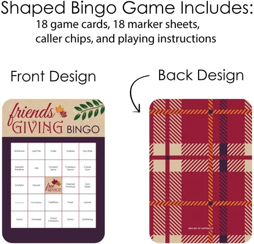 Vista 4 de Big Dot of Happiness Friends Thanksgiving Feast - Tarjetas de bingo y marcadores - Juego de bingo para fiesta de amigos - Juego de 18