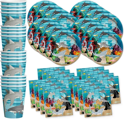 Vista 23 de Noah's Ark - Juego de suministros para fiesta de cumpleaños, platos, servilletas, vasos, vajilla para 16