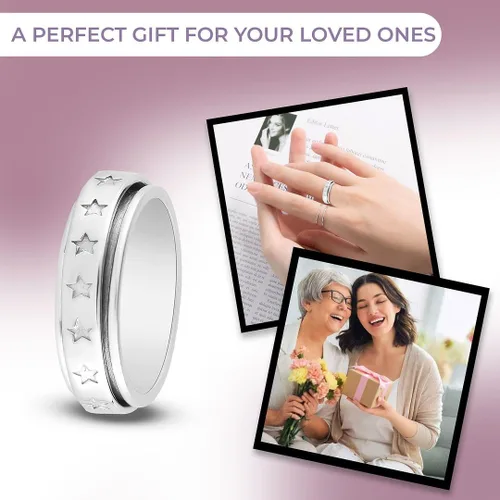 Vista 6 de Shop LC - Anillo giratorio de plata de ley 925, diseño de lunas y estrellas, anillo antiansiedad para mujeres y hombres, chapado en platino, joyería