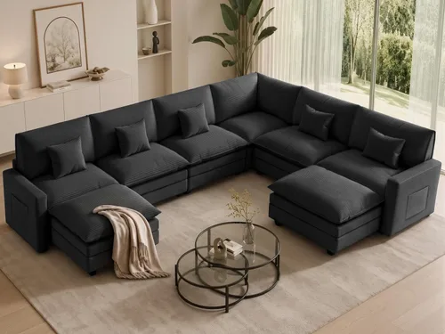 Vista 61 de Sofá seccional modular de 107", sofá de nube en forma de L con otomana Negro