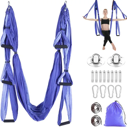 Vista 7 de Juego de hamaca aérea de yoga con 2 correas de extensiones y kit de montaje en techo, equipo para colgar inversión de yoga