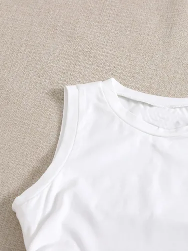 Vista 3 de Floerns Camiseta sin mangas con cordón lateral fruncido y cuello redondo para mujer