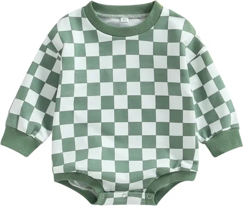 Vista 8 de Karuedoo Sudadera a cuadros para bebé niño y niña, mameluco de gran tamaño, manga larga, con burbujas, ropa neutra para otoño