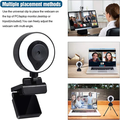 Vista 6 de Cámara web de 1080p AutoFocus 2K Brillo ajustable Cámara Web con micrófono estéreo y trípode para transmisión en vivo Educación a distancia