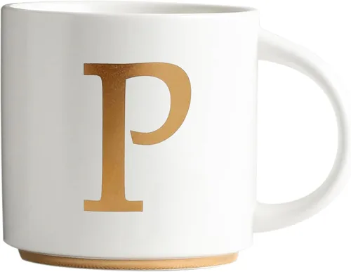 Vista 30 de COLLECTIVE HOME - Tazas de cerámica con monograma, tazas de café con inicial dorada de 15 onzas, elegantes tazas de té del alfabeto, elegante taza p