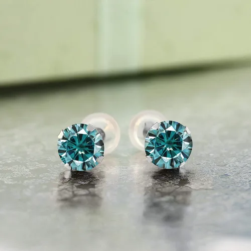 Vista 3 de Gem Stone King Aretes de moissanita azul de oro blanco de 14 quilates 2.00 Cttw Redondos de 0.256 in Aretes redondos de oro blanco