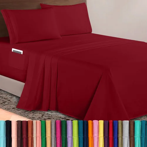 Vista 53 de Elegant Comfort Lujoso juego de sábanas de microfibra de alta calidad 1500 hoteleras bordadas de tres líneas más suaves de 4 piezas, resistente a