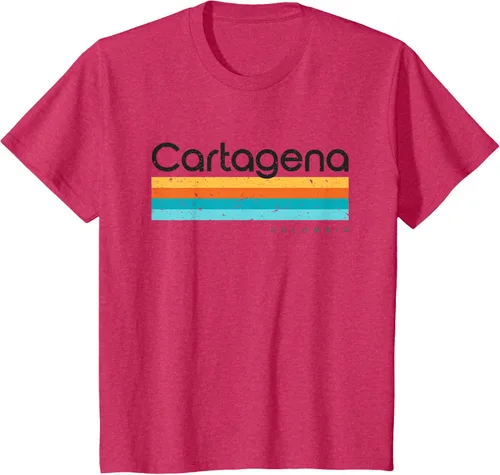 Vista 73 de Camiseta vintage de Cartagena Colombia con diseño retro, Blanco, S