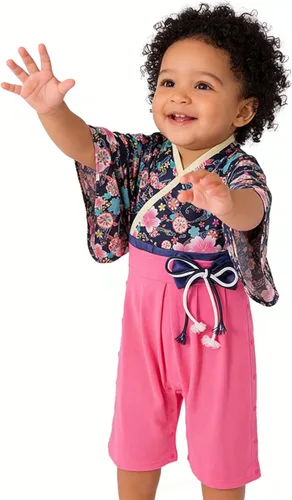 Vista 5 de Traje de kimono para bebé niña, trajes japoneses de hakama, trajes de samurái para bebés