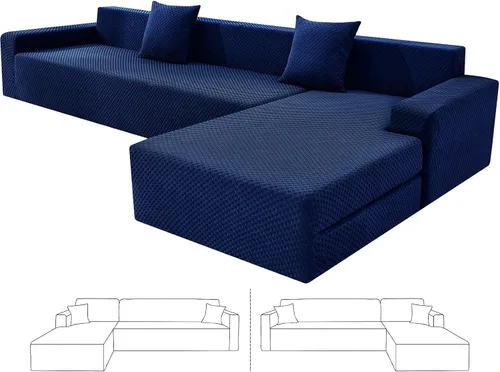 Vista 19 de ZNSAYOTX Fundas para sofá modular, fundas elásticas de jacquard con parte inferior elástica para sofá modular en forma de L, 2 protectores de sofá