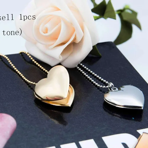 Vista 4 de POWER WING Collar con medallón de corazón para mujeres y niñas que sostiene fotos conmemorativas, medallón de fotos lindo, divertido regalo