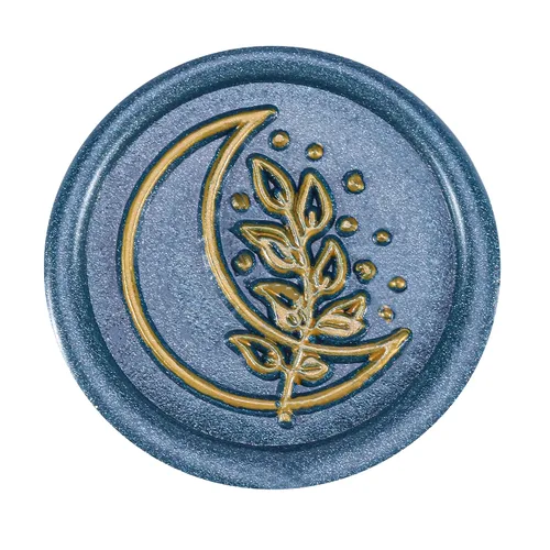 Vista 2 de Yoption Sello de sello de cera de hoja con luna, sello botánico vintage para invitaciones de boda, sobres de embalaje de regalo Una luna con hoja