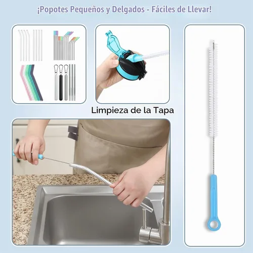 Vista 4 de Cepillo limpiador de botellas de 16 pulgadas para botellas de agua, cepillo de botella de mango largo para limpiar botellas deportivas de cuello