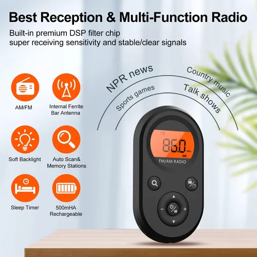 Vista 6 de Auriculares de radio FM X5 + MI01 Radio de bolsillo portátil AM FM