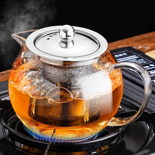 Vista 9 de PARACITY Estufa de vidrio de 32 onzas, tetera transparente de borosilicato con infusor extraíble de acero inoxidable 18/8, tetera de hojas sueltas