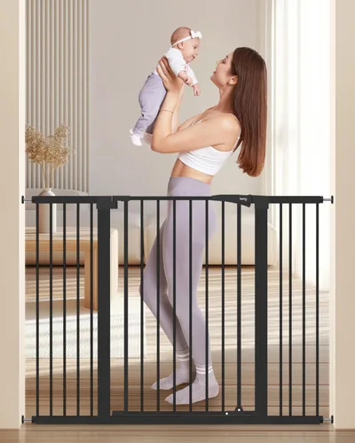 Vista 11 de keny Puerta de bebé de 29.7 a 46 pulgadas para escaleras, puertas de perro con cierre automático para puertas, montada a presión, sin perforación