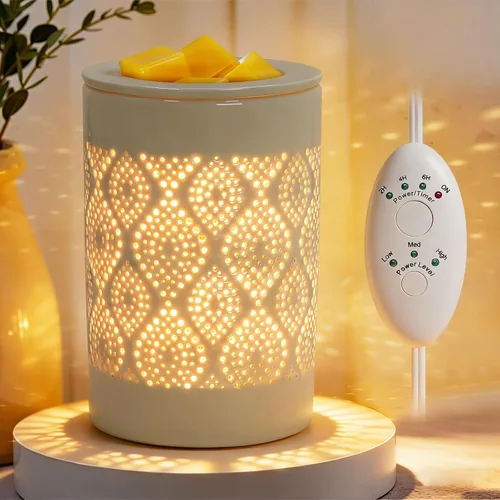 Vista 6 de Bobolyn Calentador eléctrico de cera de cerámica, calentador de velas, lámpara de cera derretida, calentador de fragancias, regalo ideal para bodas