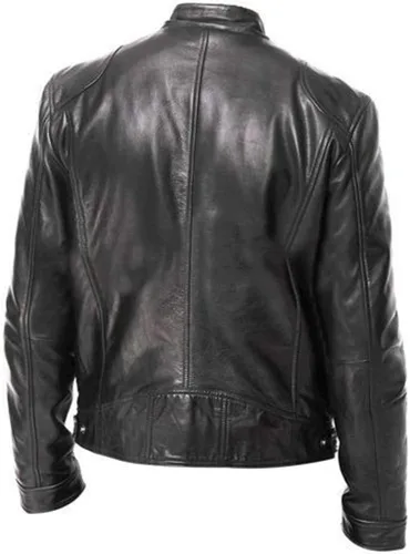 Vista 5 de ADUWOAN Chaqueta de cuero sintético para hombre, ligera, vintage, clásica, con cremallera, de piel sintética