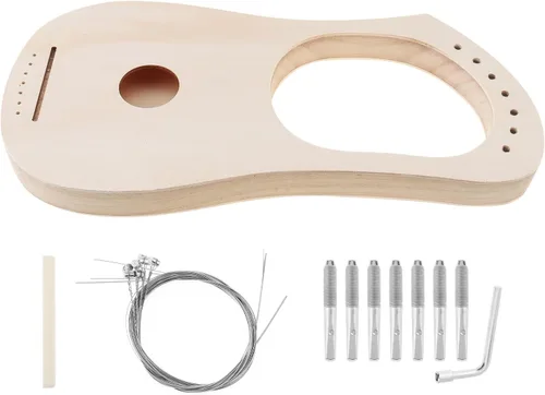 Vista 9 de Kit de 7 cuerdas de arpa de liria, haz tu propia madera de bajo, arpa de lira de madera con poste de cuerda afinación