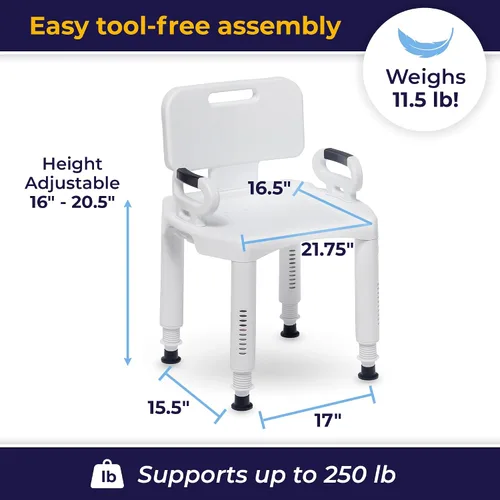 Vista 11 de Silla de ducha Drive Medical de serie Premium con respaldo y brazos