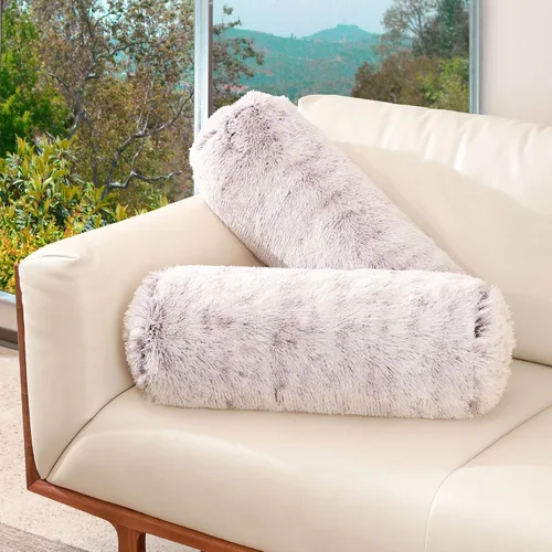 Vista 8 de Cheer Collection Juego de 2 almohadas de cojín peludas, almohadas cilíndricas decorativas para cama y sofá, almohada de cuello redondo, almohada