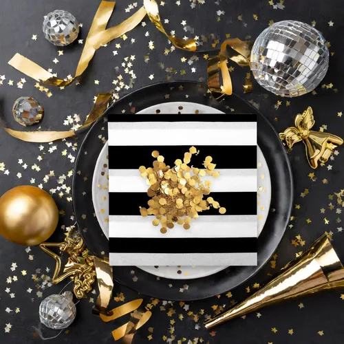 Vista 3 de BLUE PANDA Servilletas de cena – Diseño clásico de rayas blancas y negras – Servilletas desechables de cóctel y boda – Toallas decorativas