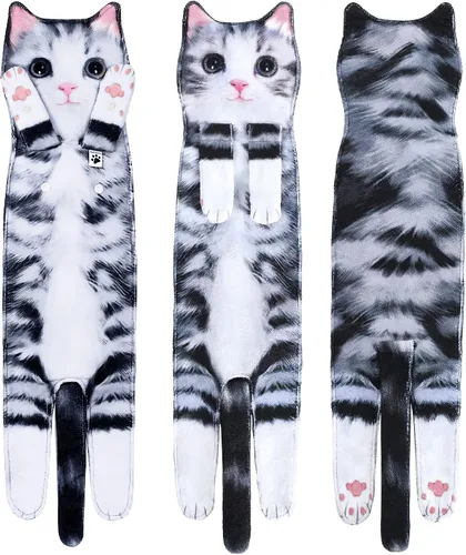 Vista 2 de Toallas de mano divertidas con forma de gato para baño y cocina, adorno de gato bonito y decorativo, toallas para la cara para colgar, para el Día