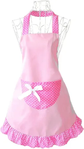 Vista 5 de Hyzrz Lindos Delantales Graciosos Con Moño Para Niñas Delantal De Cocina De Restaurante Para Mujeres Delantal De Pastel Con Bolsillo (Negro)
