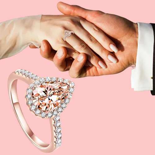 Vista 2 de Anillos para mujer, conjunto de diamantes cuadrados de moda, joyería de compromiso de lujo para mujer, regalos para mujer