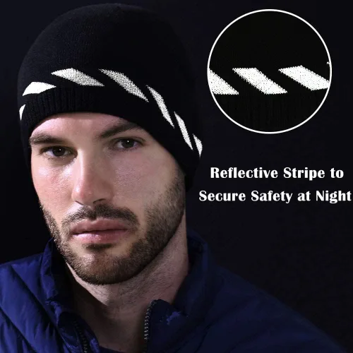 Vista 3 de Gorros de vellón para hombre, resistentes al viento, elásticos, de punto de invierno, para exteriores, esquí, correr