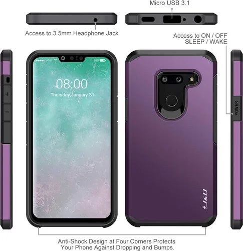Vista 3 de J&D Carcasa resistente de doble capa a prueba de golpes para LG G8 ThinQ/G8, no para LG G8S ThinQ, color morado