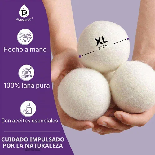 Vista 3 de Pursonic Paquete de 4 bolas de secado de lana para lavandería con aroma a aceite esencial de lavanda y menta, bolas reutilizables para suavizantes