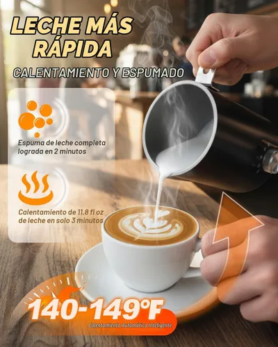 Vista 4 de Espumador de leche eléctrico 5 en 1, espumador de leche automático para hacer chocolate caliente con mango de grano de madera, calentador de leche