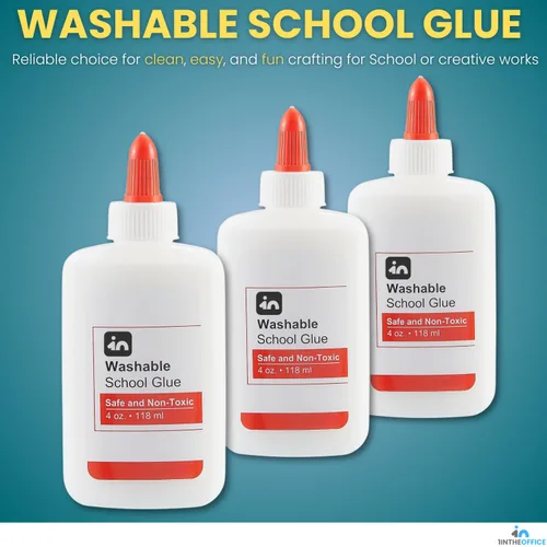 Vista 2 de 1InTheOffice Pegamento escolar, pegamento blanco, 4 oz./ 4.0 fl oz, lavable, no tóxico, paquete de 3