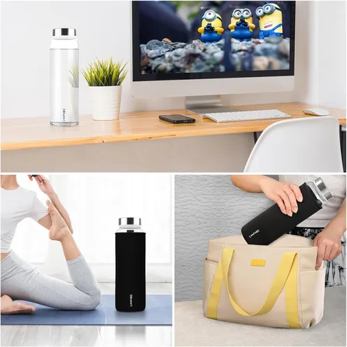 Vista 7 de Botellas de agua de vidrio de 32 onzas, botellas de vidrio de boca ancha de 1 litro/1000ml con tapas, botella de agua grande de vidrio