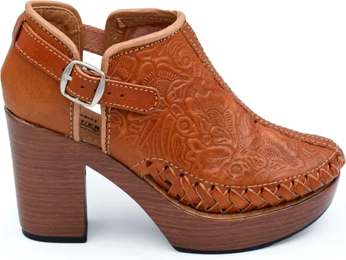 Vista 2 de Botines de piel auténtica grabados mexicanos con correa para mujer - Modelo 490