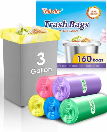 Vista 14 de Teivio Bolsas de basura coloridas medianas de 8 galones, 80 bolsas
