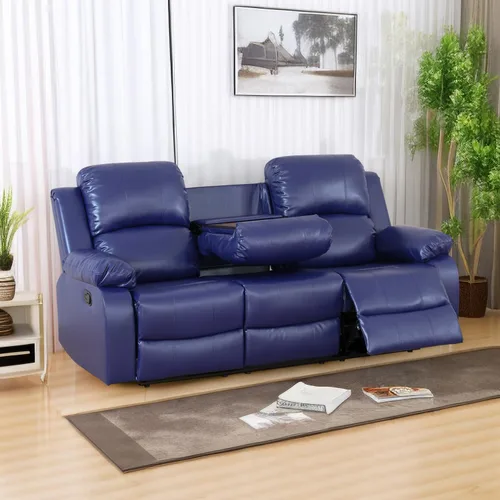 Vista 19 de Sofá reclinable manual de cuero para muebles de sala de estar, sofá reclinable de 78 pulgadas con mesa abatible, portavasos y sofá de cuero