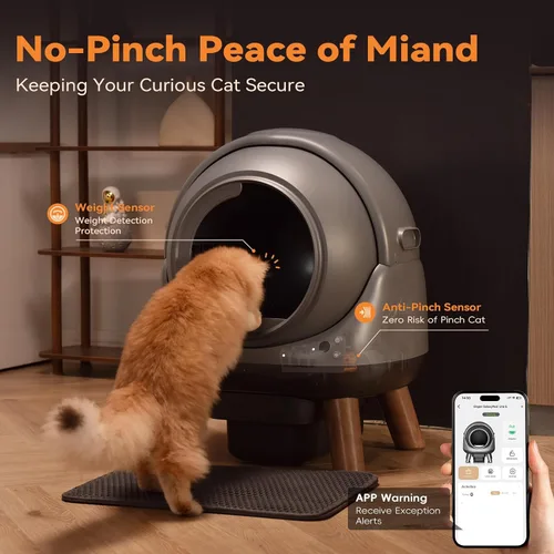 Vista 2 de G1 - Caja de arena autolimpiante, caja de arena automática para gatitos inteligentes con control de aplicación WiFi, sin olor, seguridad incluye Gris