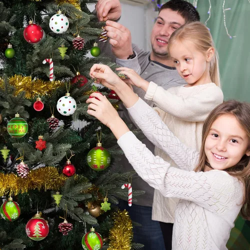 Vista 6 de Adornos de bola de Navidad brillantes para árbol de Navidad, 46 piezas, inastillables, bolas colgantes para decoración navideña, bolas de elfo
